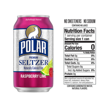 Polar Seltzer Water Raspberry Lime, 12 Fl Oz Cans, 18 Pack - Refreshing Sparkling Water, Perfect for Hydration and Enjoyment