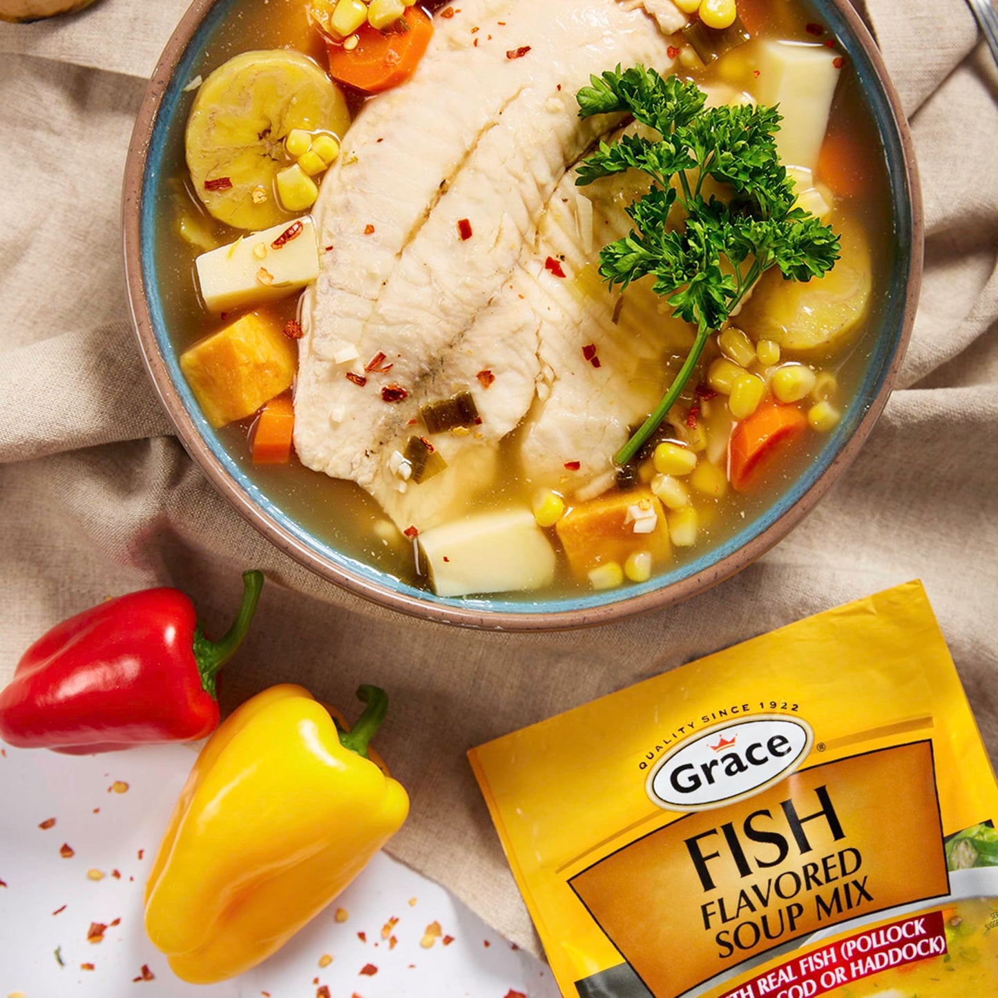 Grace Variety Pack Of Flavored Soup 12 Pack - Fish, Cock, Chicken And Pumpkin - Jamaican Flavored Soup Mixes