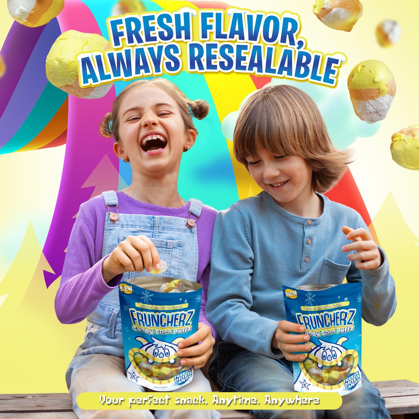 Fruncherz Candy Corn Puffz - Kosher Airy Taffy Bites, Marshmallow & Vanilla Flavors, Perfect for Halloween & Parties
