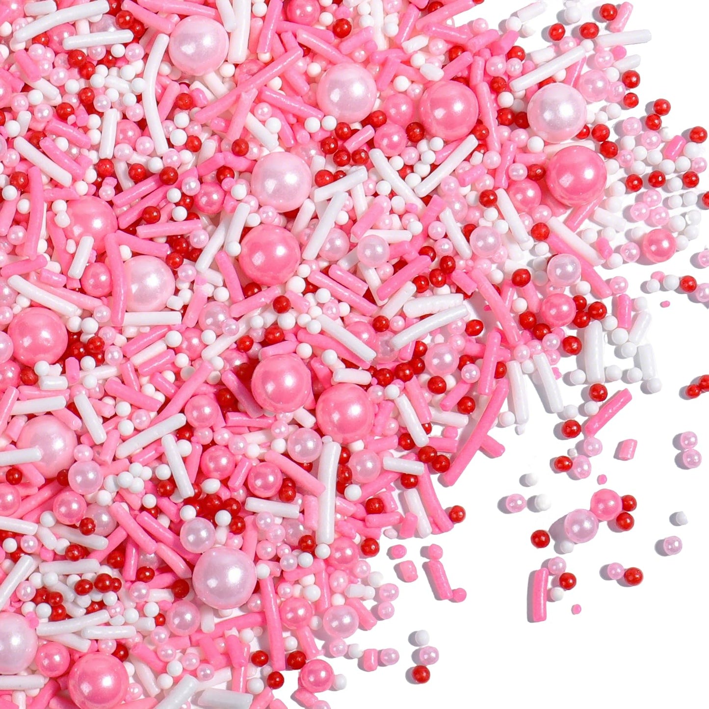 Valentines Sprinkles for Baking - White & Pink Pearls Sprinkles with Jimmies for Cookies, Cakes, Cupcakes & Donuts, Valentines D