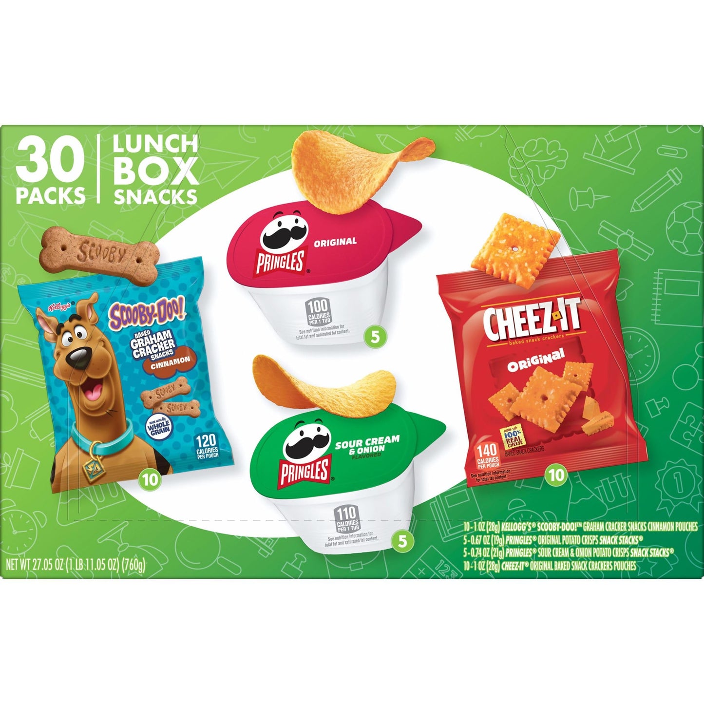 Kelloggs Cheez-It, Pringles & SCOOBY-DOO! Lunch Box Snacks, Variety Pack, 27.05oz Box (30 Count)