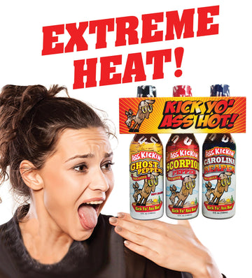 ASS KICKIN Hot Sauce Gift Set - Ghost Pepper, Scorpion, Carolina Reaper - 5 Fl Oz (Pack of 3) - Perfect for Hot Sauce Lovers