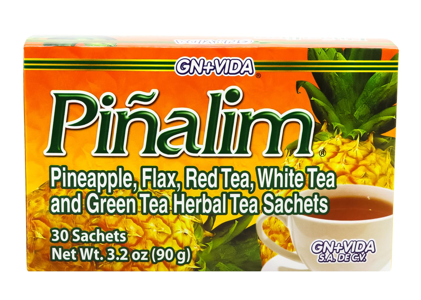 Gn + Vida Pinalim Tea | Pineapple Based Tea Containing Red Tea, Green Tea, White Tea And Senna Leaf | 30 Tea Bags