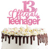 1 PCS 13 Official Teenager Cake Topper Glitter 13th Birthday Cake Pick Decorations for Teen 13th Birthday Party Supplies Pink