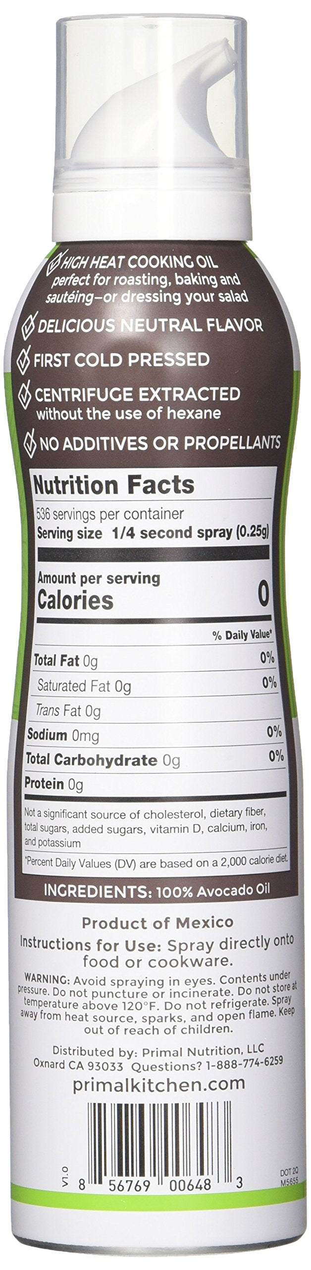Primal Kitchen Avocado Oil Spray, Whole30 Approved, Certified Paleo, and Keto Certified, 4.7 Fluid Ounces, Pack of 6