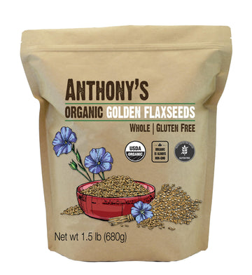 Anthony'S Organic Whole Golden Flaxseeds, 1.5 Lb, Gluten Free, Non-Gmo, Vegan