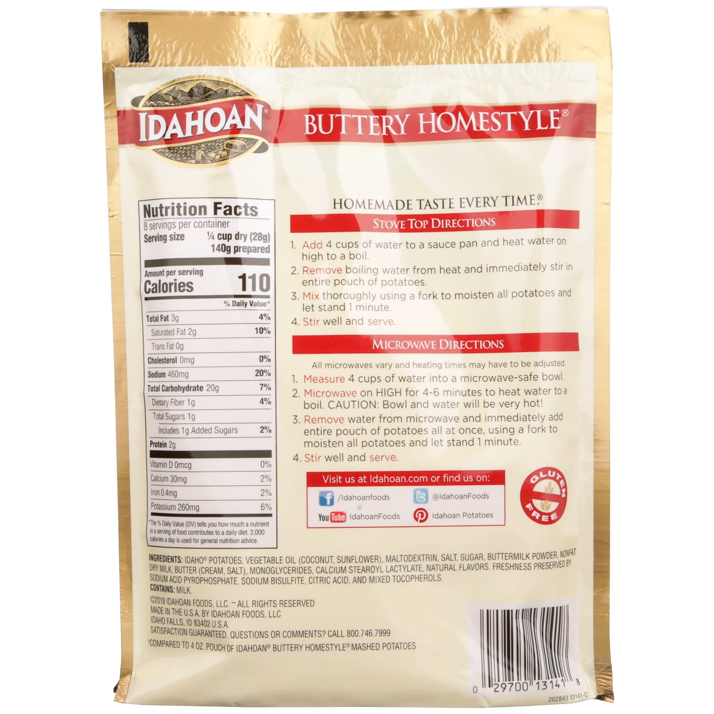 Idahoan Buttery Homestyle Mashed Family Size Potatoes, 8oz (Pack of 8)