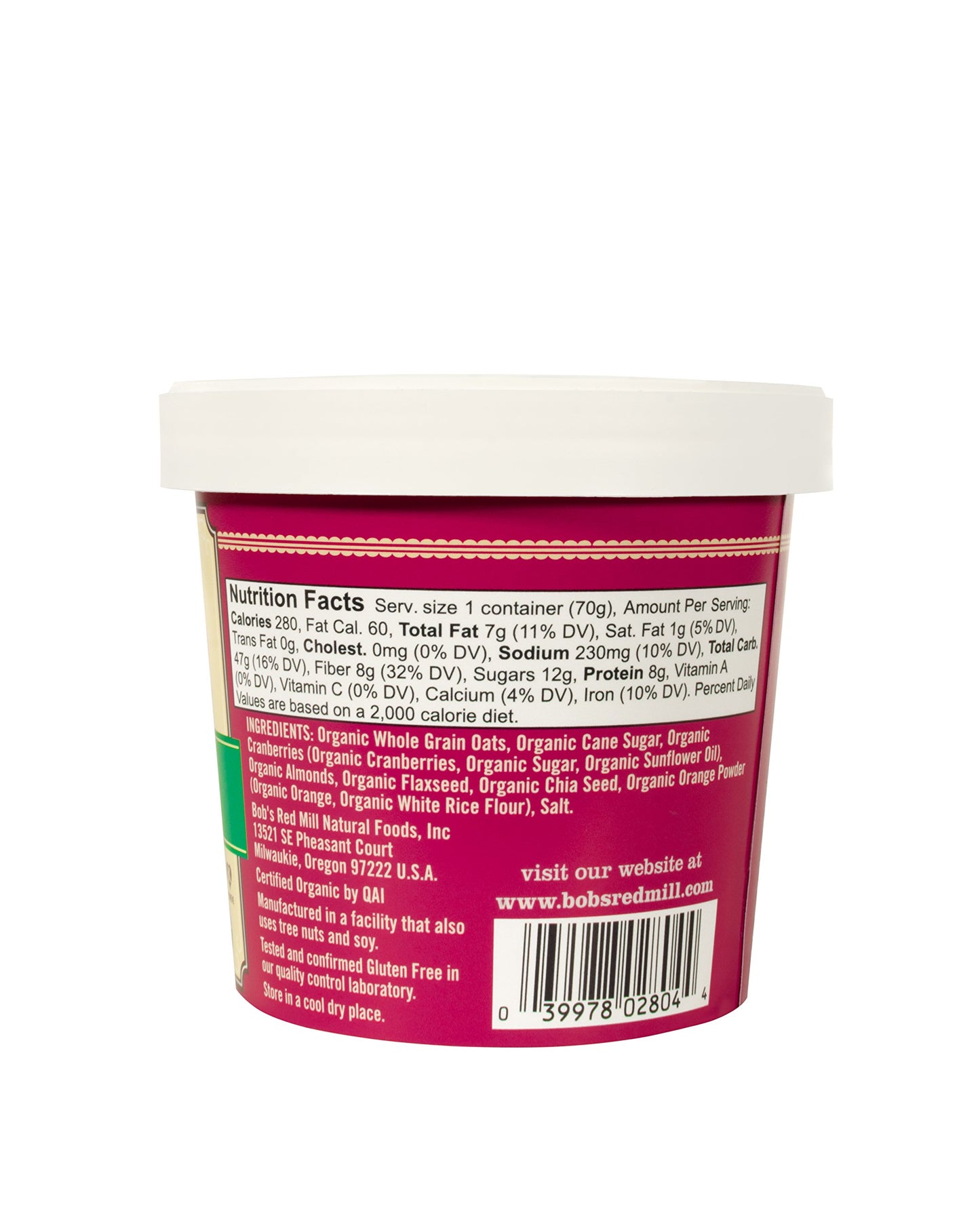 Bob'S Red Mill Organic Oat Cup, Cranberry Orange, 1 Cup (Pack Of 12)- Non Gmo, Whole Grain, Kosher