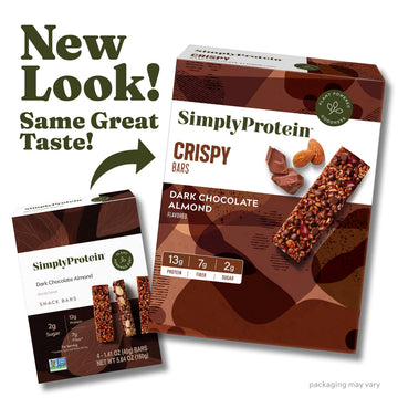 SimplyProtein Vegan Protein Bars - Dark Chocolate Almond, 12g Protein, 2g Sugar, Gluten Free, Dairy Free, 12 Count