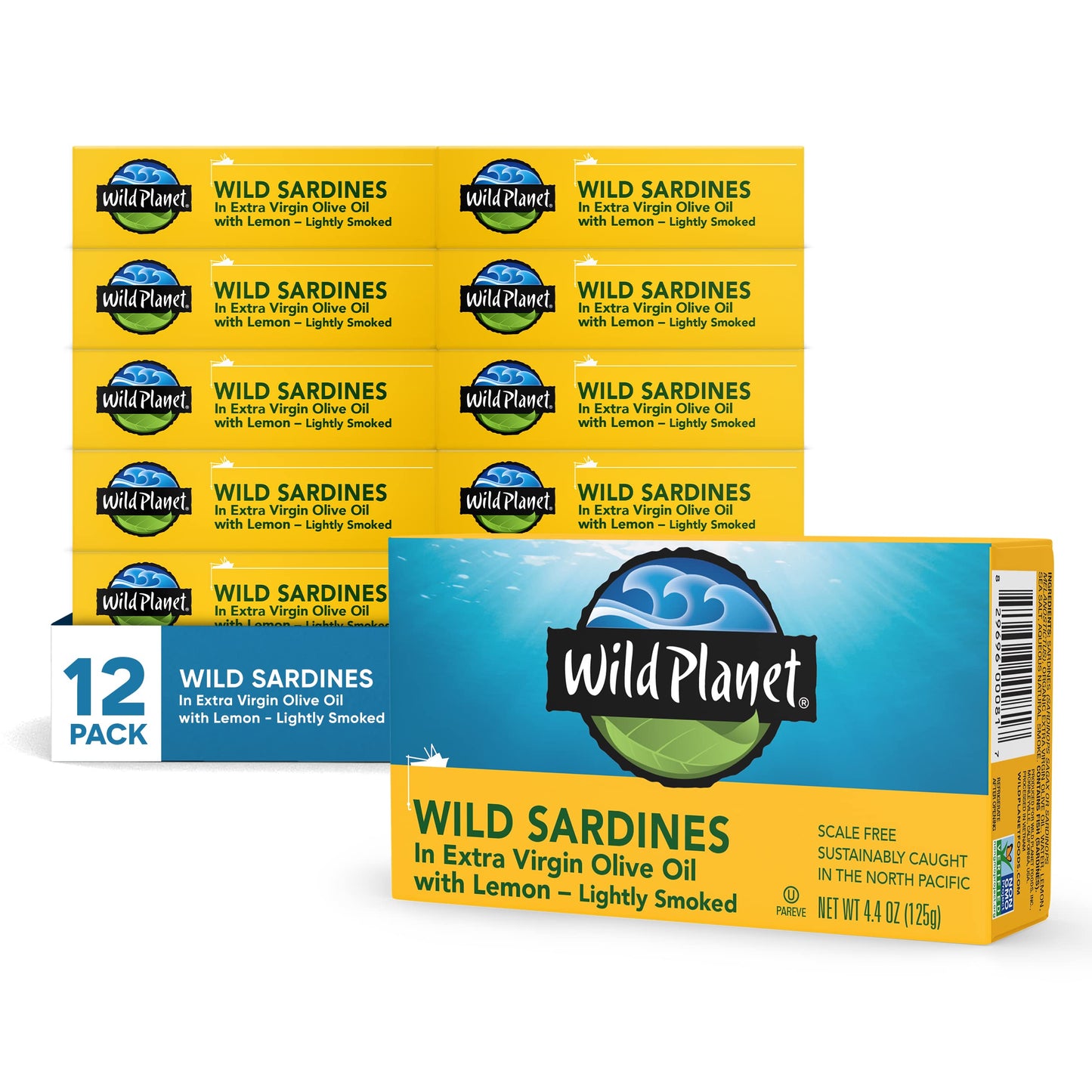 Wild Planet Wild Sardines In Extra Virgin Olive Oil With Lemon, Lightly Smoked, Tinned Fish, 4.4 Ounce (Pack Of 12)