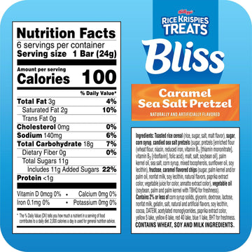 Rice Krispies Treats Bliss Crispy Marshmallow Squares, Snack Bars, Caramel Sea Salt Pretzel (6 Boxes, 36 Bars)