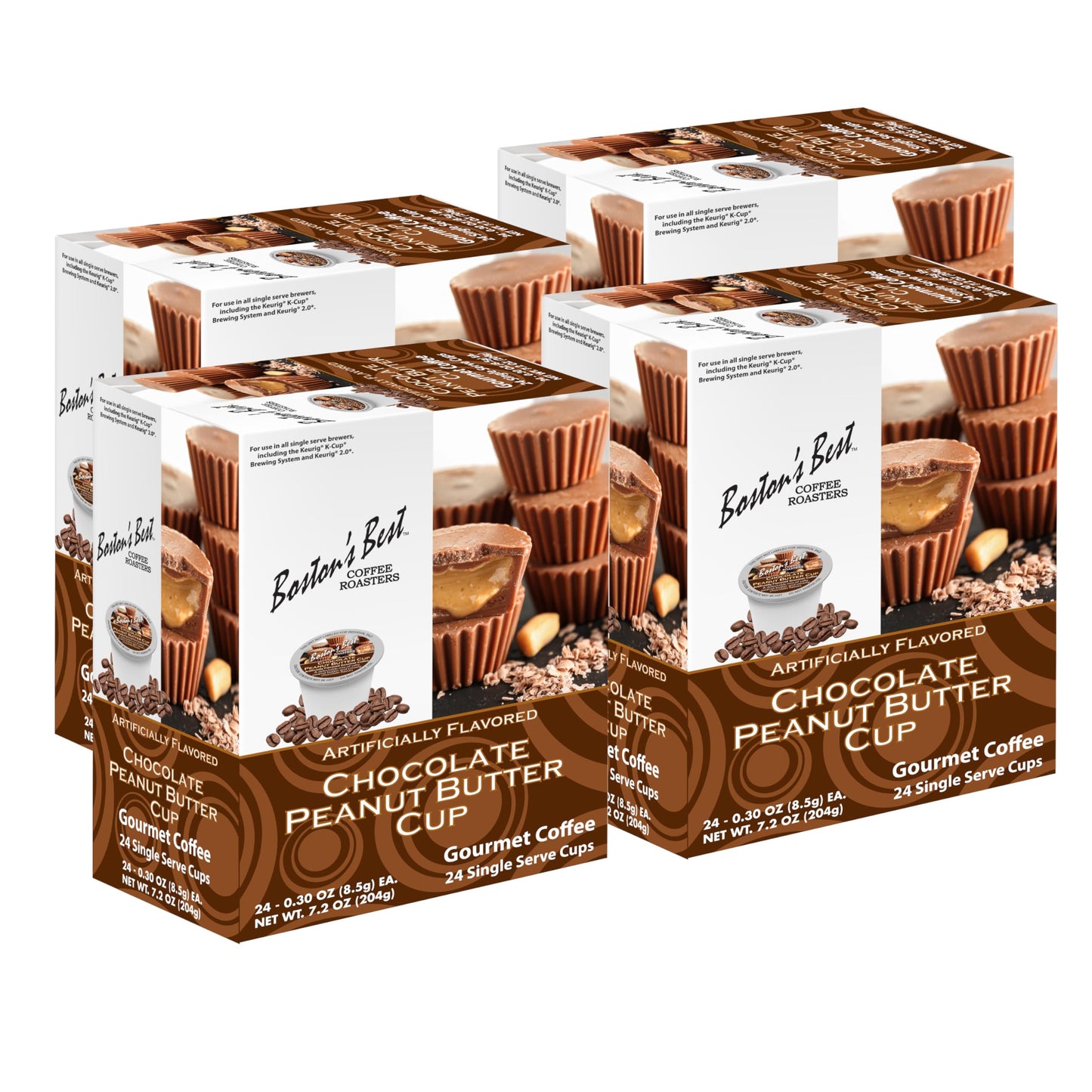Bostons Best - Chocolate Peanut Butter Medium Roast Flavored Gourmet Coffee Compatible With Keurig Coffee Maker 24 Count (Pack Of 4)