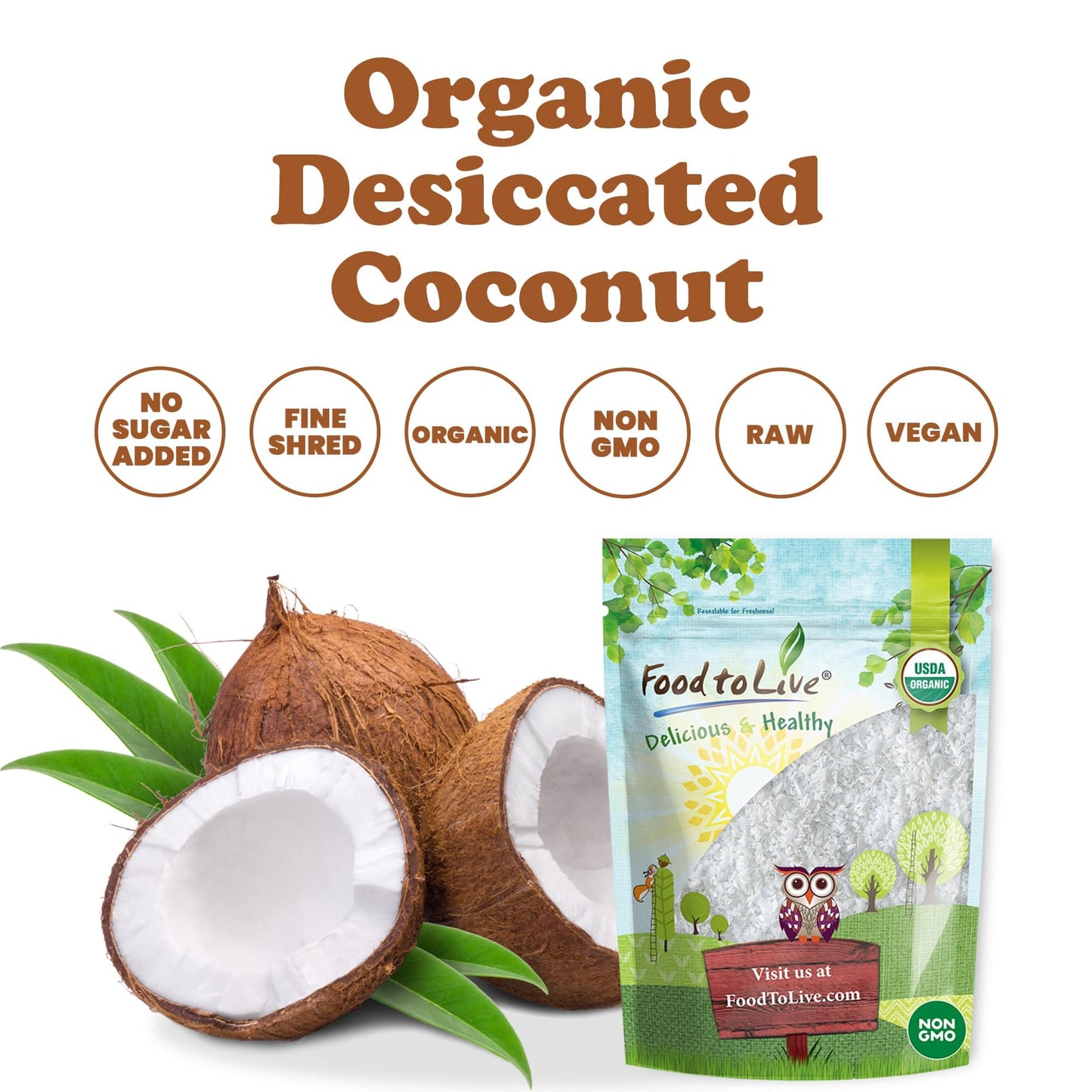 Food To Live Organic Fine Shredded Coconut, 6 Ounces - Non-Gmo, Raw, Unsweetened, Unsulfured, Desiccated, Shaved Meat. Vegan, Ke