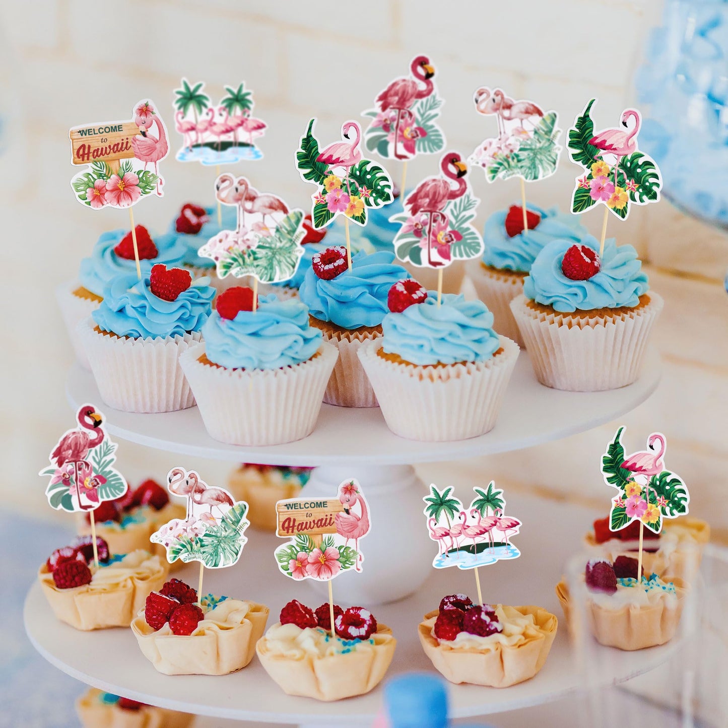 Gyufise 36Pcs Flamingo Cupcake Toppers Tropical Aloha Luau Picks Paper Multi-2