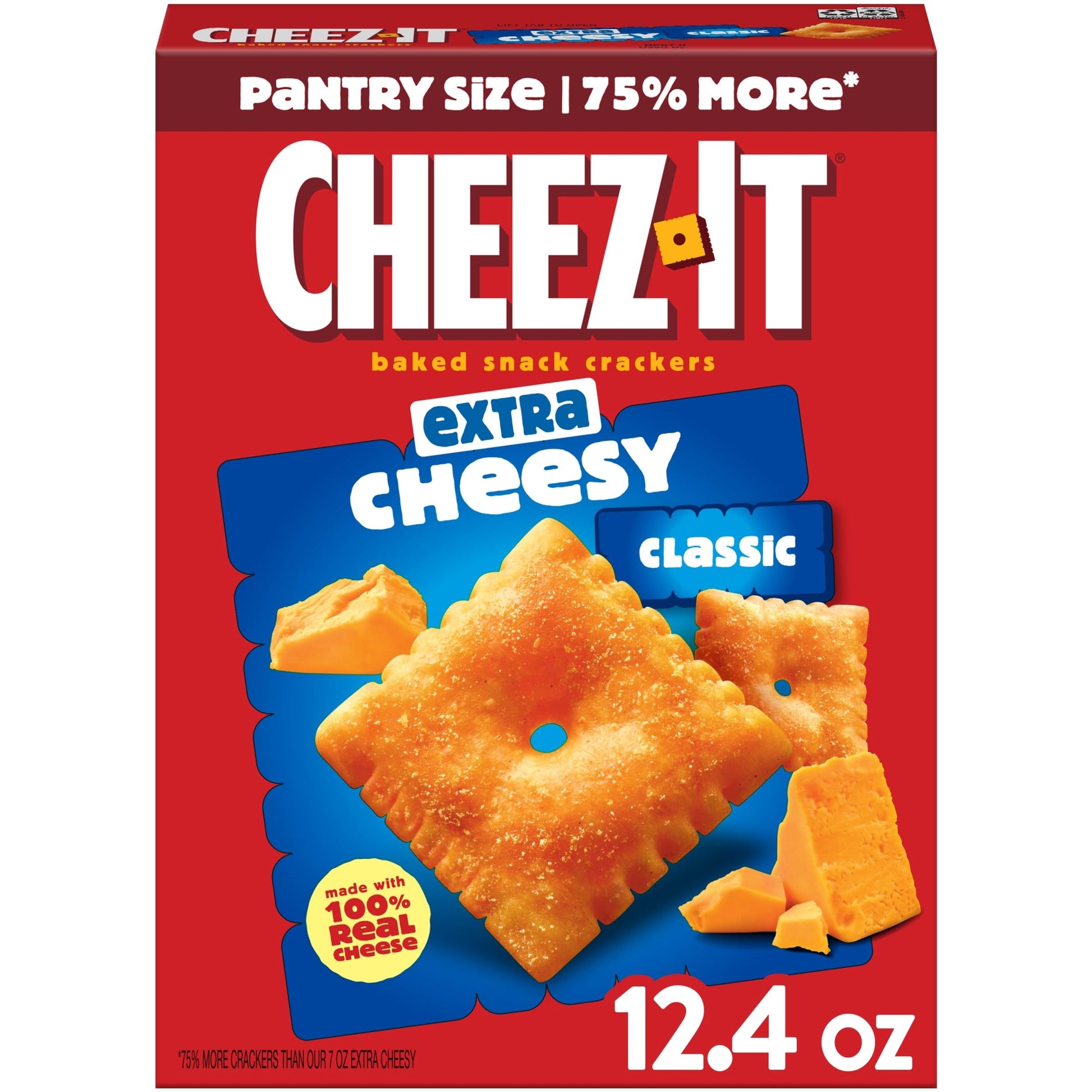Cheez-It Cheese Crackers, Baked Snack Crackers, Lunch Snacks, Extra Cheesy, 12.4oz Box (1 Box)