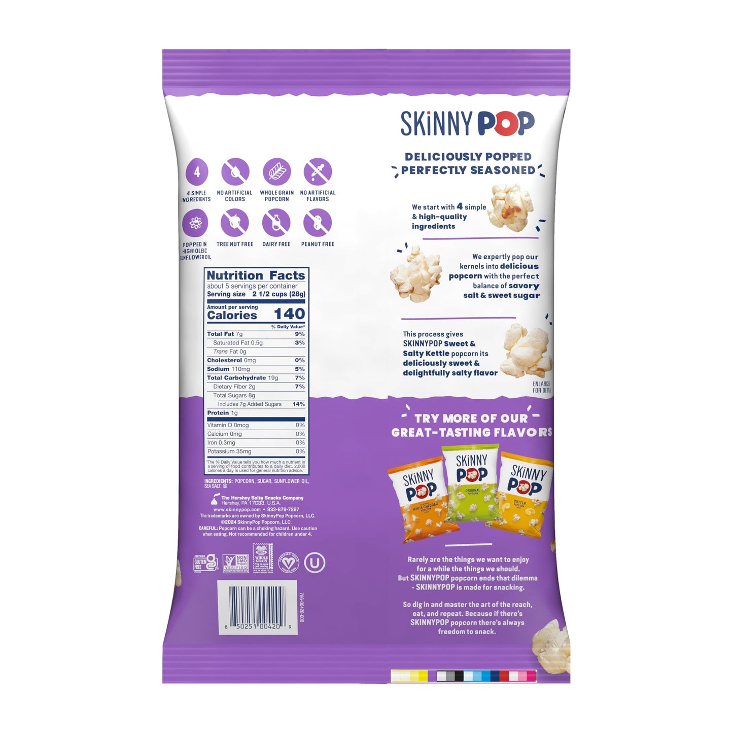 SkinnyPop Popcorn, Sweet & Salty Kettle, Whole Grain, Dairy-Free Snack, 5.3oz Bags (12ct)