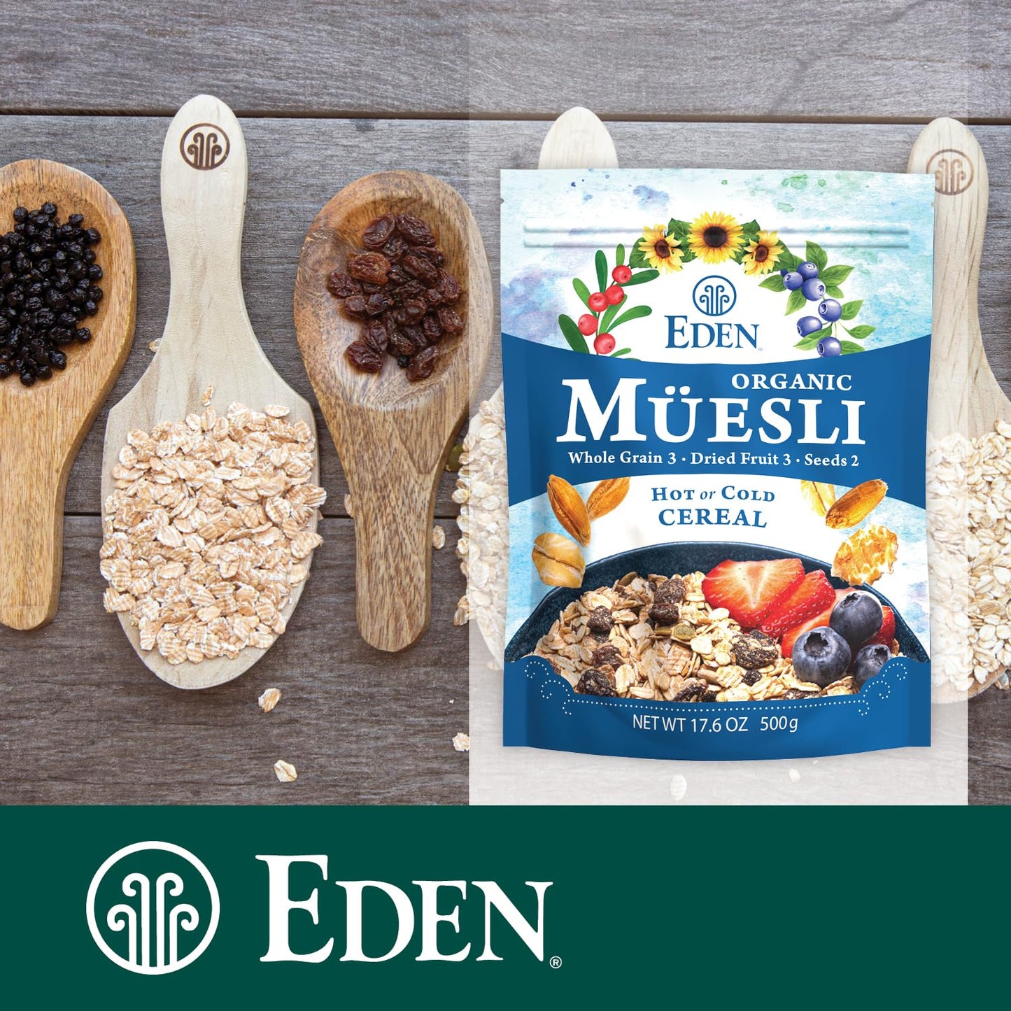Eden Organic Muesli Cereal, Eat Hot or Cold, Oat, Rye, Wheat, and Spelt Flakes, Raisins, Cranberries, Wild Blueberries, Pumpkin