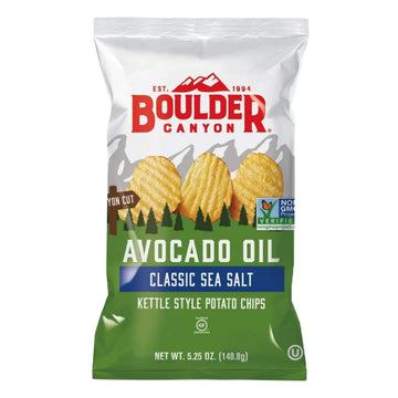 Boulder Canyon Classic Sea Salt Flavored Potato Chips, Made With Avocado Oil, Canyon Cut, Gluten Free, 5.25 Ounces (Pack Of 12)
