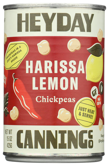 Heyday Canning Co Harissa Lemon Chickpeas, 15 OZ, Pack of 1, Vegan Snack, Gluten-Free