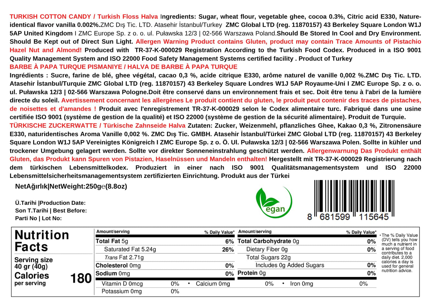 MUGHE GOURMET Turkish Cotton Candy Pismaniye Gift Box - 12 Fluffs, Exquisite Confectionery, Perfect for Gifting