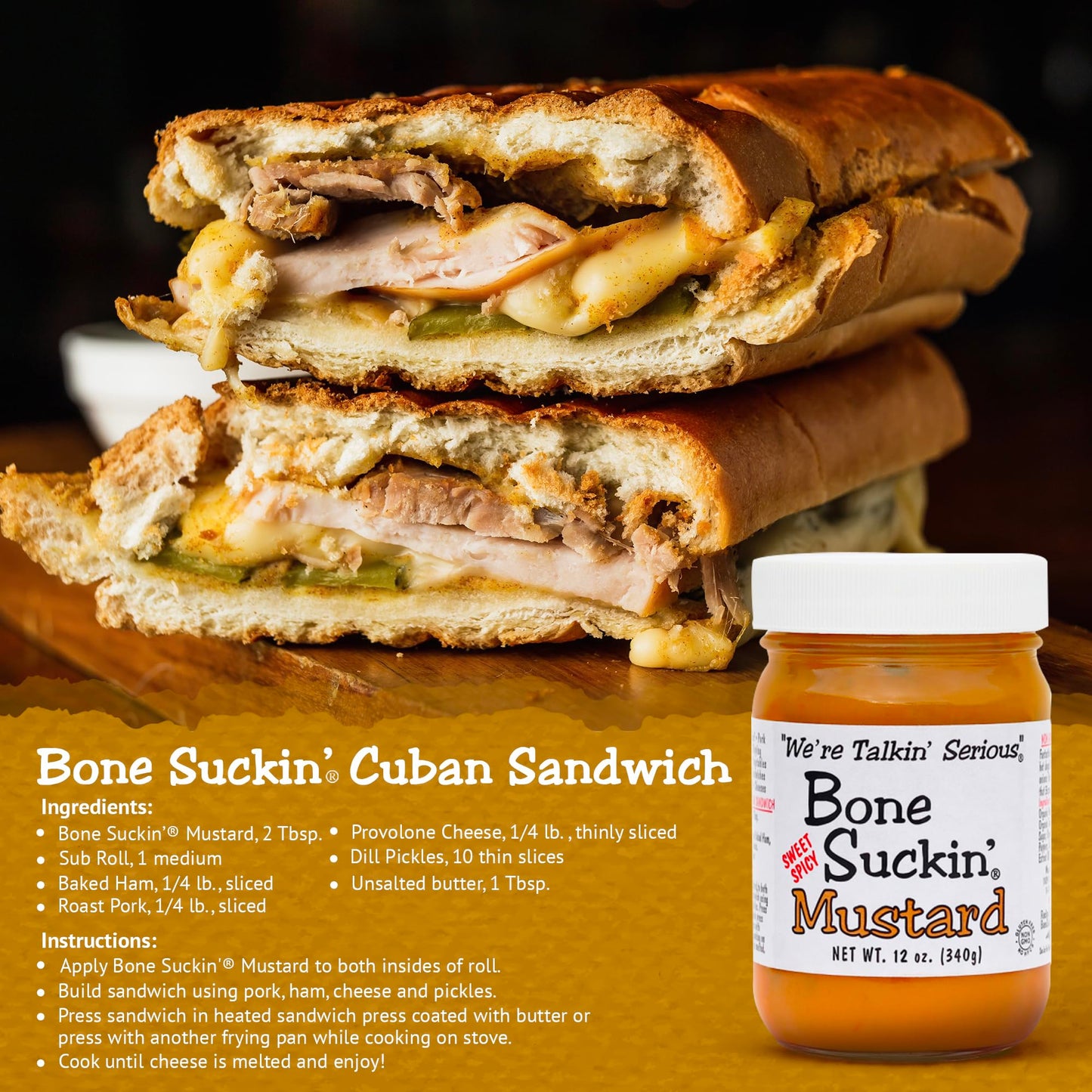 Bone Suckin Sweet Spicy Mustard, National Champion, Made in the USA, Non-GMO, Gluten-Free, Kosher and has No High Fructose Corn