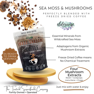 Elderwise Organics Coffee With Mushrooms & Sea Moss - Lion'S Mane, Chaga, Reishi & Cordyceps - 24 Servings - Healthy Coffee - Fr