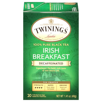 Twinings Irish Breakfast Tea, Decaf Tea Bags, Strong And Distinctive Black Decaffeinated Tea, 20 Individually Wrapped Tea Bags