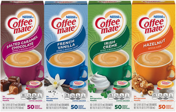 Coffee Mate Liquid .375Oz, 4 Flavor Variety 200 Count Including Original, Cafe Mocha, French Vanilla & Hazelnut