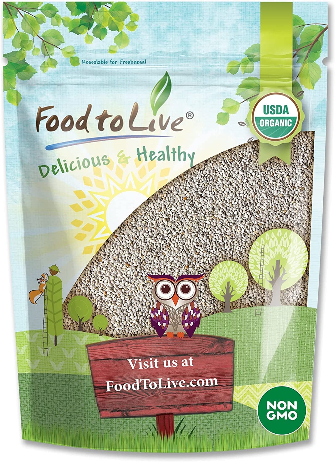 Food to Live Organic White Chia Seeds, 3 Pounds - Whole, Raw, Kosher, Keto, Sirtfood, Vegan, Bulk. Rich in Omega 3, Omega 6, Die