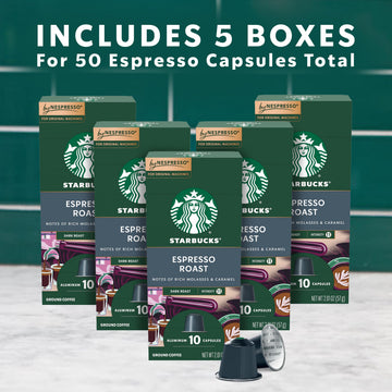 Starbucks By Nespresso Original Line Dark Roast Espresso, 50-Count Espresso Pods
