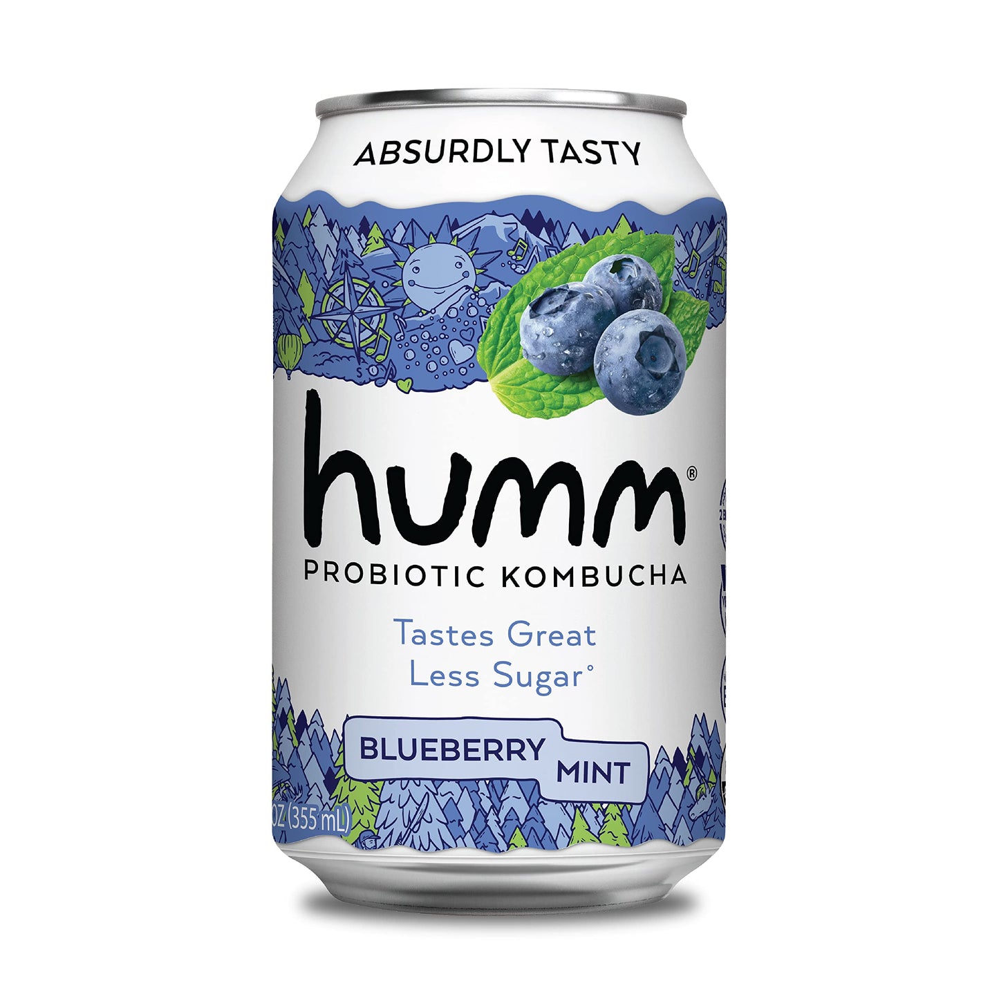 Humm Kombucha Blueberry Mint - Organic, Vegan & Gmo-Free (12 Pack)