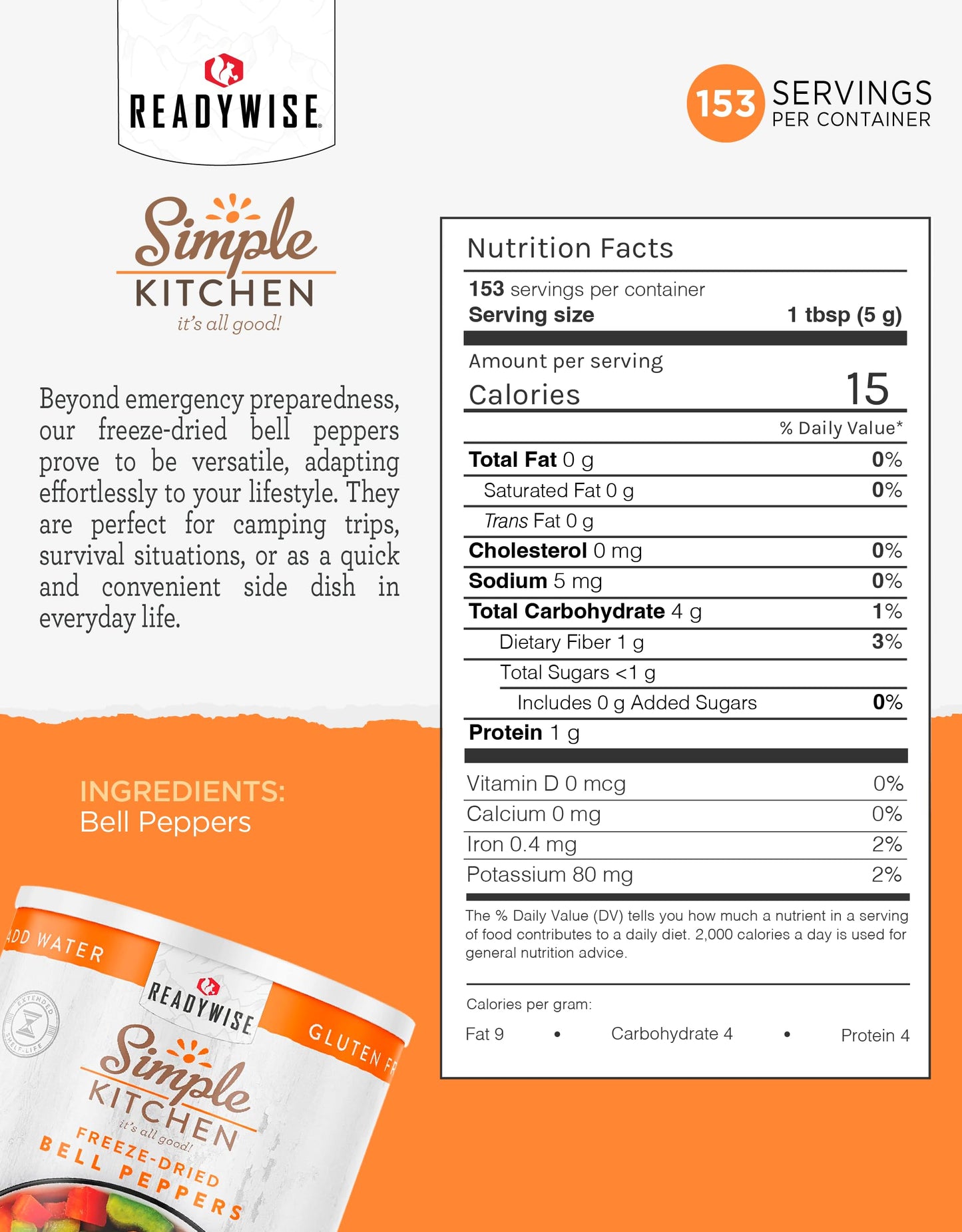 Simple Kitchen Dehydrated Red & Green Bell Peppers - 153 Servings for Family Meal Prep, Survival Canned Food, Gluten Free & Free