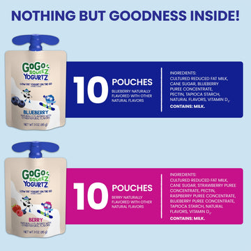 GoGo SqueeZ YogurtZ Variety Pack, Blueberry & Berry, 3 oz, Gluten Free, Nut Free, BPA Free, Pack of 20
