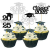 Gyufise 24Pcs 2025 Graduation Cupcake Toppers with Glitter Senior Class of 2025 Cupcake Picks Senior 2025 Cupcake Decorations fo