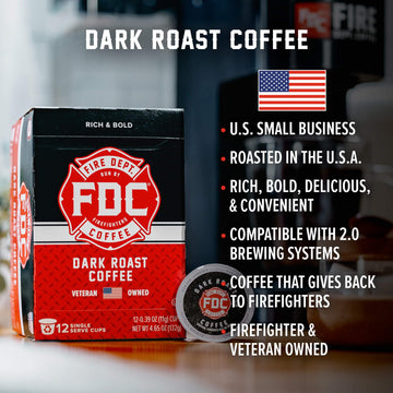 Fire Department Coffee Dark Roast Coffee Pods - 12 Count - Premium K Cups - Veteran Owned - Bold & Strong