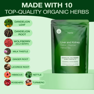 Organic Dandelion Wolfberry Tea - Kidney and Liver Detox Tea - Organic Liver Kidney Cleanse & Detox with Dandelion, Goji Berry,