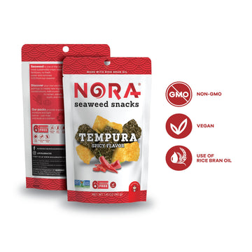 Spicy Tempura Seaweed Snacks by Nora, Thick Nori Sheets Snack Strips, Low-Carb Healthy Snacks for Adults, Asian Snacks, Vegan, N