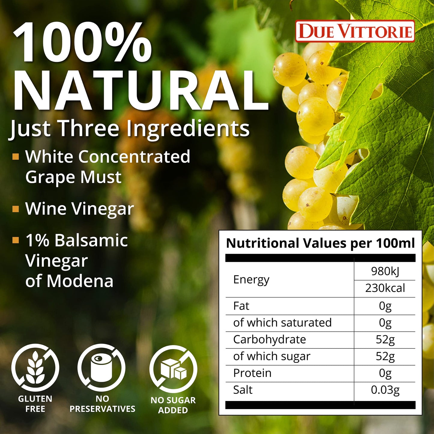 Due Vittorie Dolceto White Balsamic Vinegar Dressing - Made with Traditional Balsamic Vinegar and White Vinegar - White Balsamic