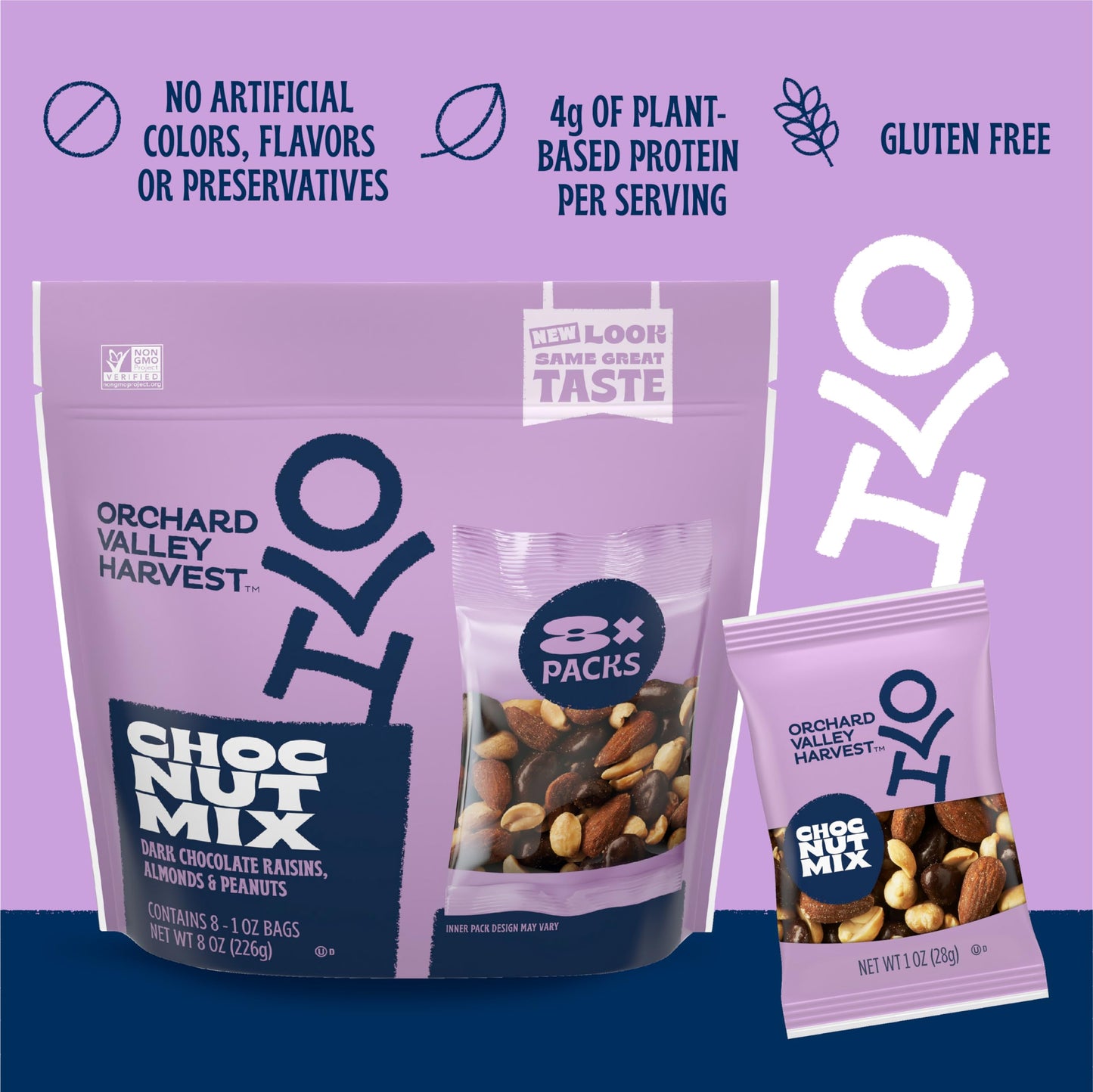 Orchard Valley Harvest Choc Nut Mix Multipack, 1 Oz (Pack Of 8), Dark Chocolate Raisins, Almonds & Peanuts, Gluten Free, Reseala