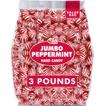 Peppermint Balls - 3 Pounds - Bulk Red Mint Hard Candy - Red And White Candy For Buffet - Individually Wrapped