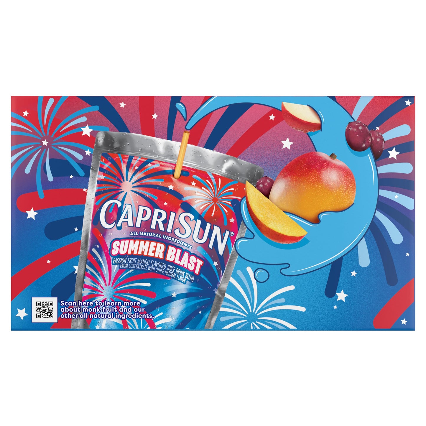 Capri Sun Summer Blast Passion Fruit Mango flavored Juice Drink Blend from concentrate with other natural flavor 10 ct Box 6 fl oz Pouches