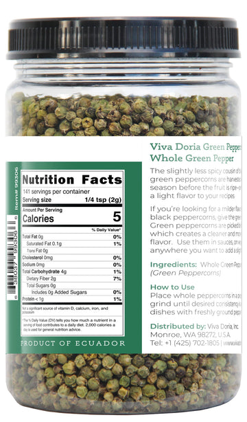Viva Doria Green Peppercorns, Whole Green Pepper, Steam Sterilized,12 Oz (340 G), For Grinder Refills