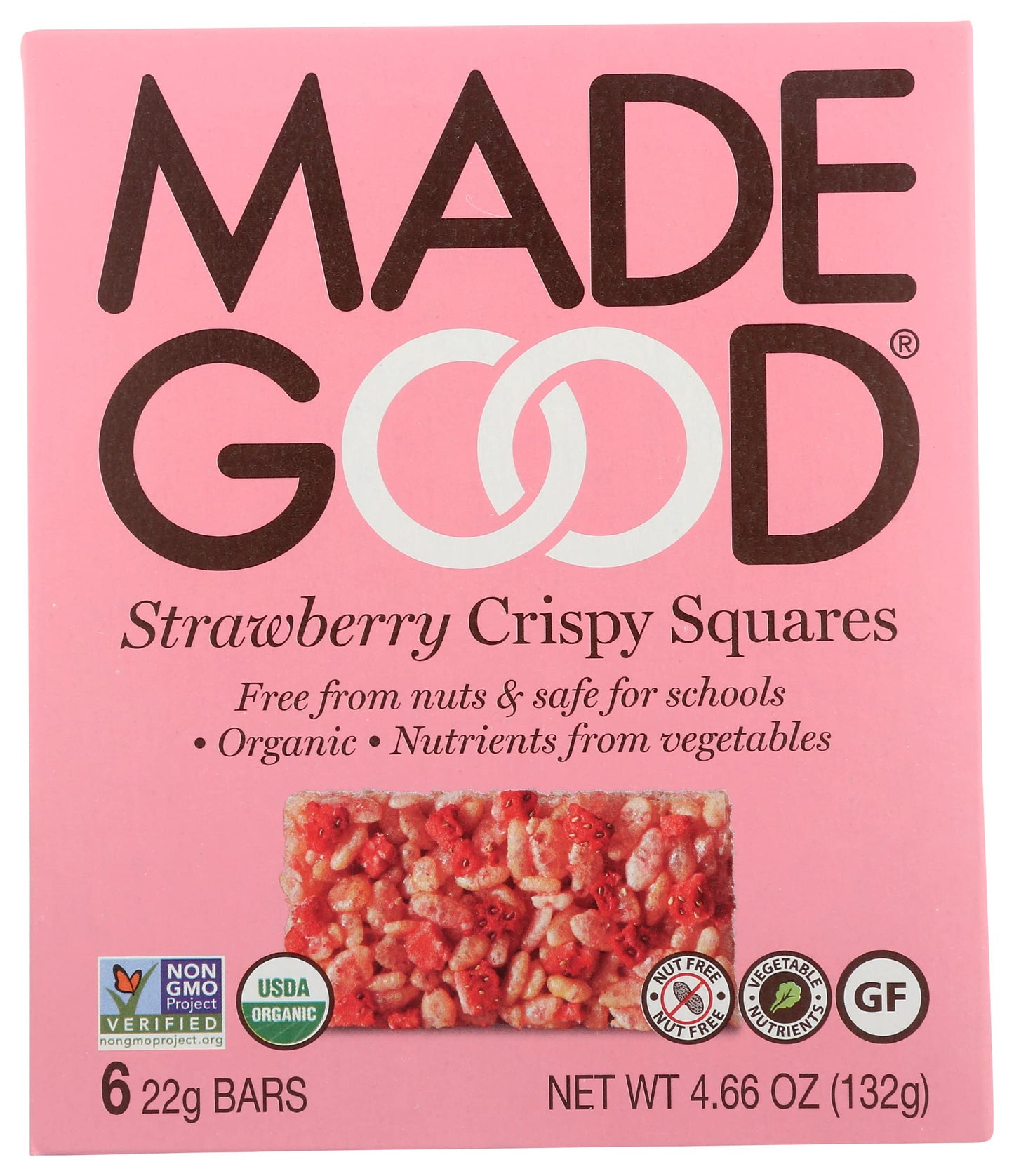 MadeGood Strawberry Rice Crispy Squares, USDA Certified Organic, Gluten Free & Non-GMO, 4.68 Oz (Pack of 6), Natural
