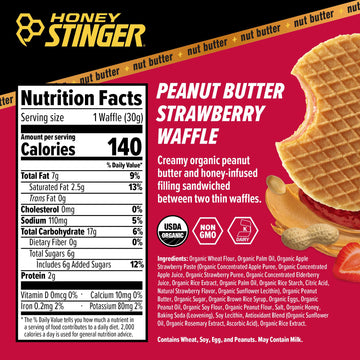 Honey Stinger Organic Peanut Butter Strawberry Waffle, Energy Stroopwafel For Exercise, Endurance And Performance, Sports Nutrit