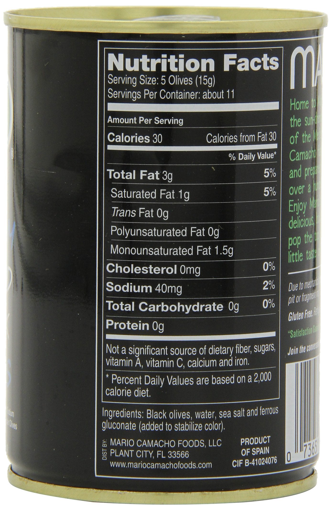 Mario Camacho Foods Low Sodium Black Olives, Medium Pitted, 6.0 Ounce (Pack Of 12)