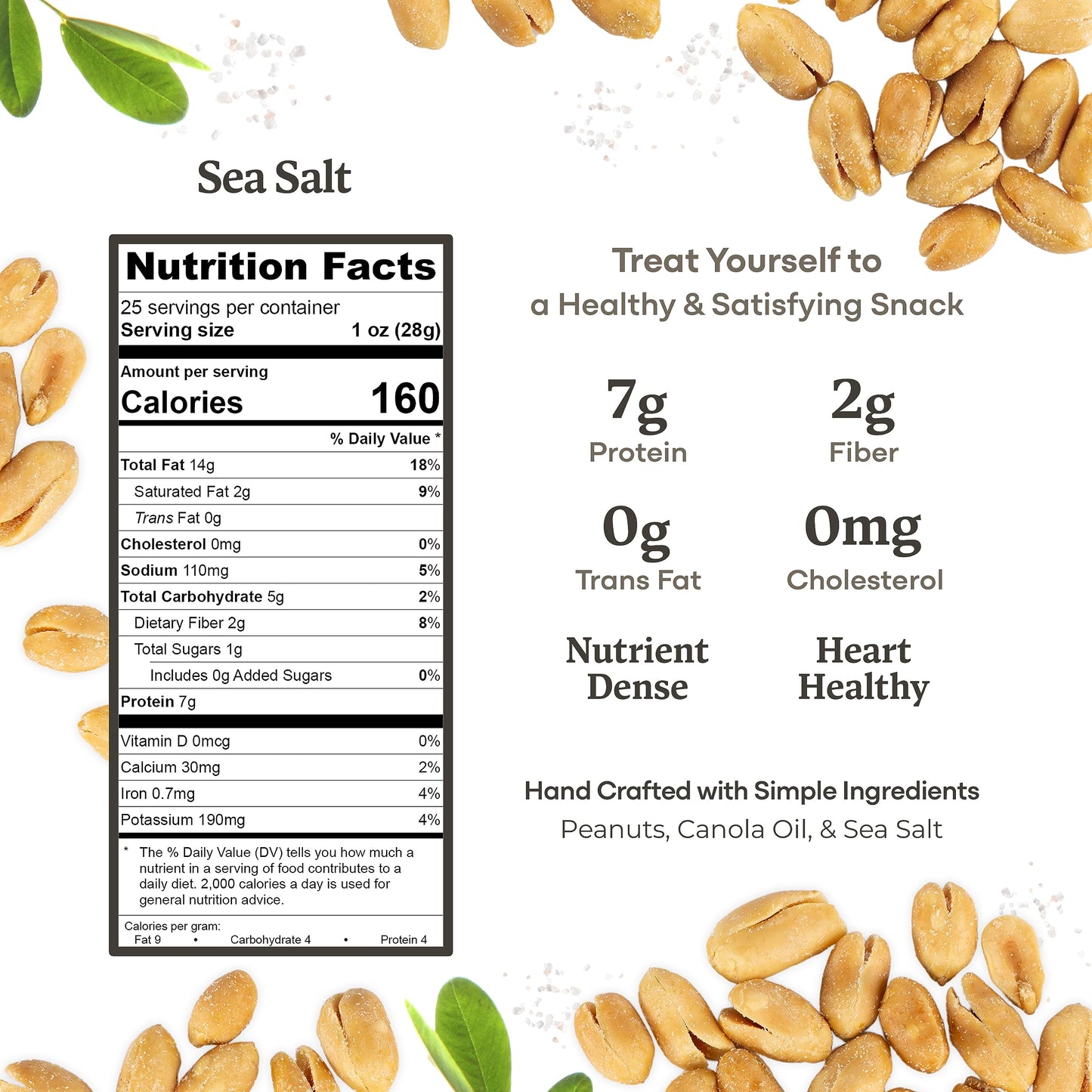 Belmont Peanuts Gourmet Sea-Salted Virginia Peanuts, 25 Oz (1 Pack) – Only 3 Simple Ingredients, No Preservatives, 7G Protein – A Premium, Salty, Crunchy, Hand Seasoned Snack