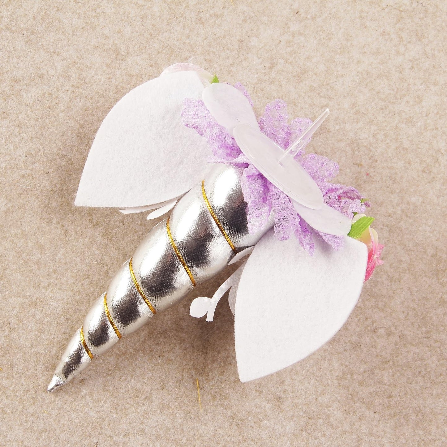 Nishine Rose Floral Unicorn Cake Topper - Silver & Ivory Paper Decoration for Birthday Parties