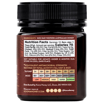 Koora Marri Honey Ta 25+ (Mgo 1197+ Manuka Honey Rating Equiv.) Low Gi, Medical Grade For Daily Health & Immune Support, Raw Fro