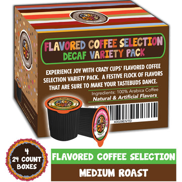 Crazy Cups Flavored Decaf Coffee Variety Pack, 96 Recyclable Pods, Hot or Iced, 6 Count (Pack of 4)