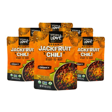 Kitchen & Love Jackfruit Chunky Chili, Organic, Fully Cooked, Versatile Plant Based Meat Alternative, Gluten Free, Ready in 90 s